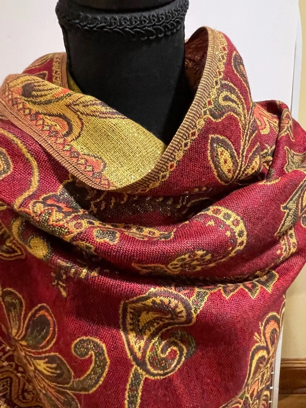Pashmina, Burgundy, Brown & Gold, Lightweight Warmth, 26